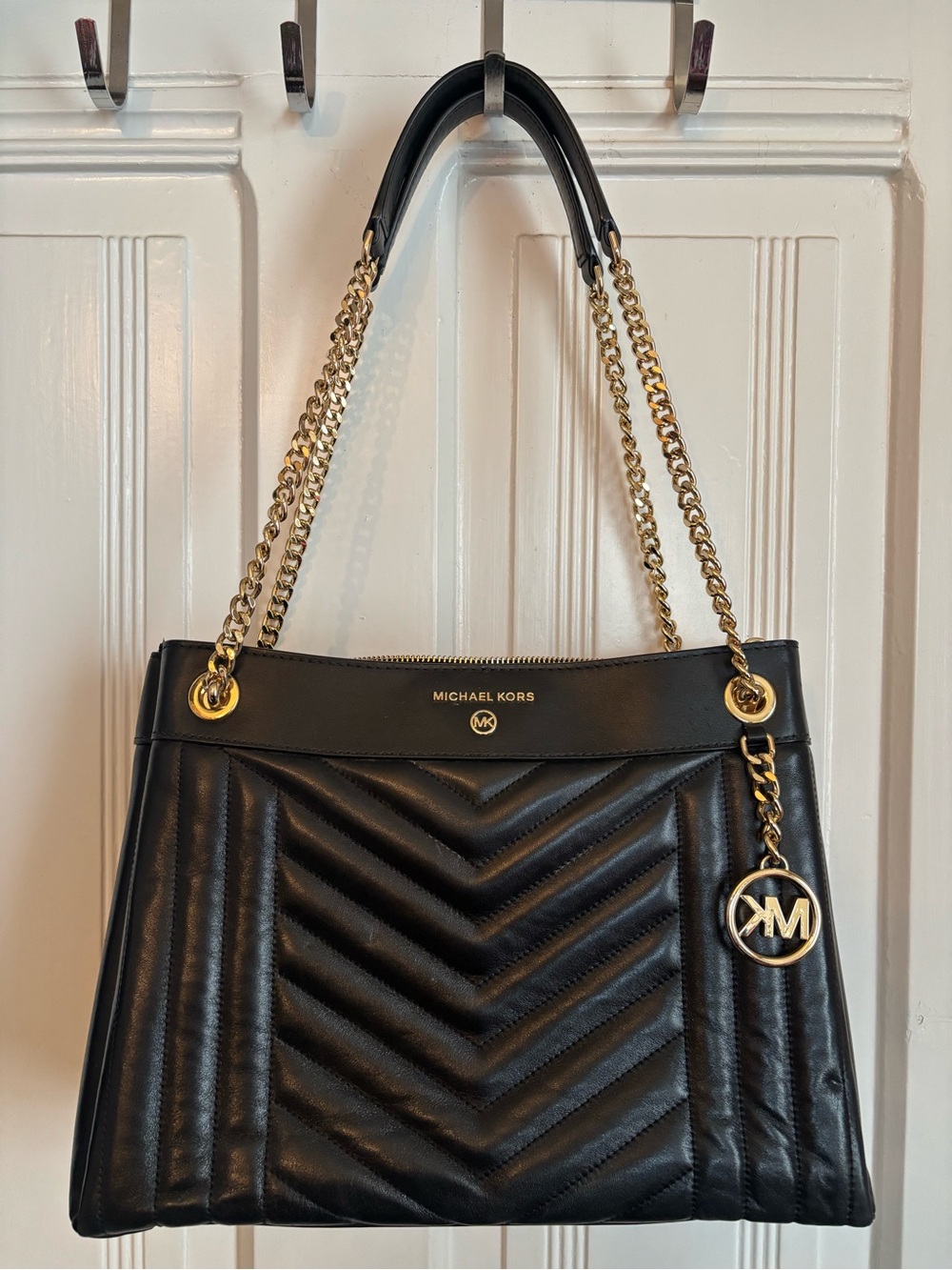 Michael Kors Black Quilted Leather Shoulder Bag with Gold Hardware